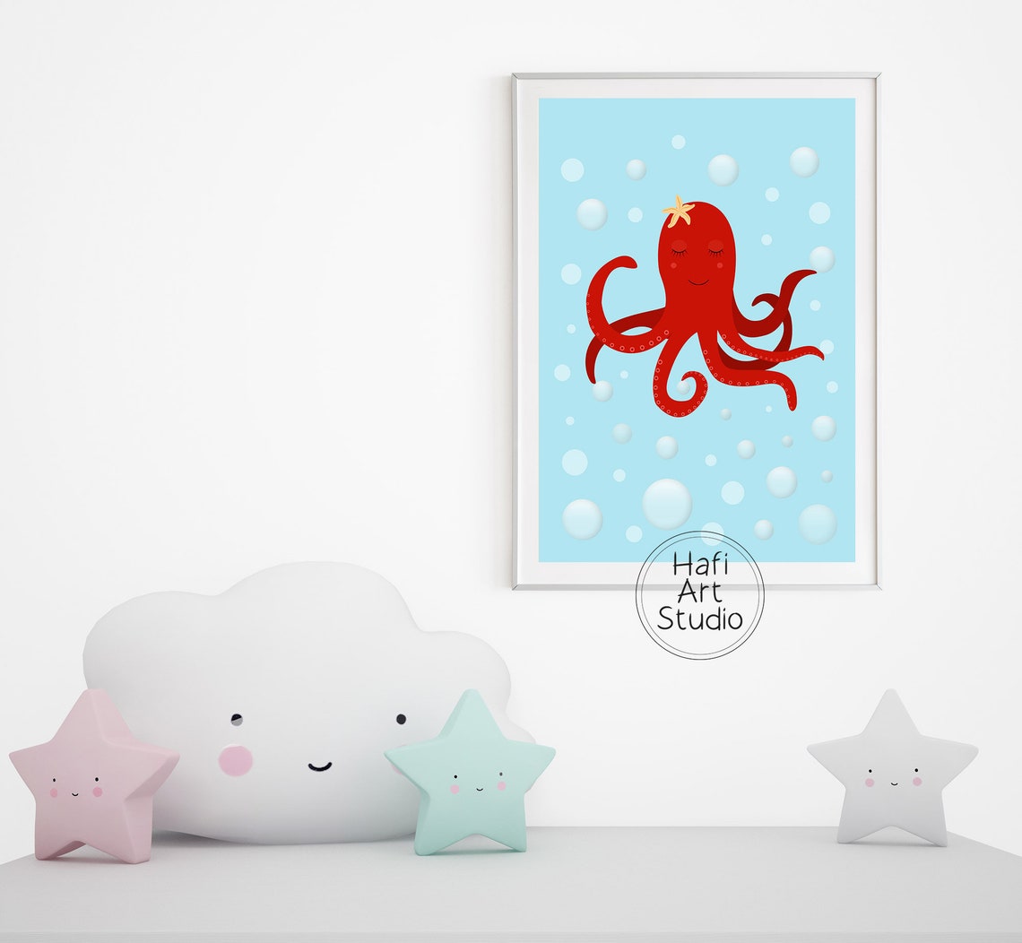 Octopus Nursery Print Undersea Wall Art Baby Room Prints Etsy