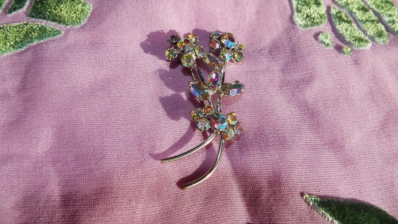Vintage Czech brooch, bouquet of flowers, crystal… - image 6
