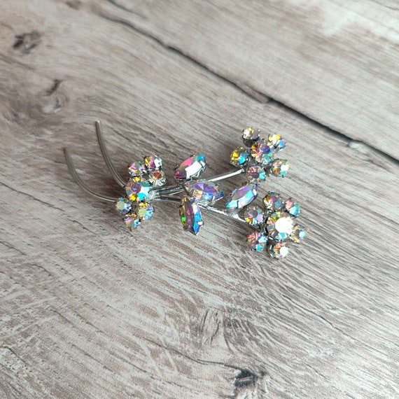Vintage Czech brooch, bouquet of flowers, crystal… - image 2