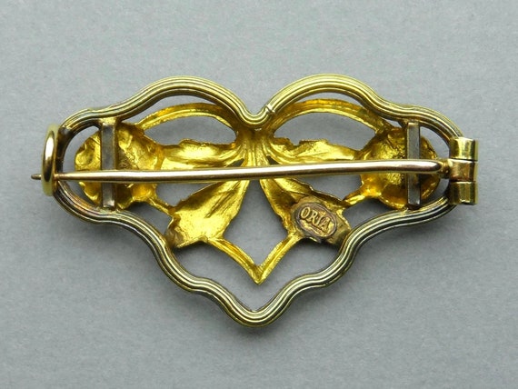 Flower, Garnet. Antique Brooch. Gold Plating ORIA. - image 5