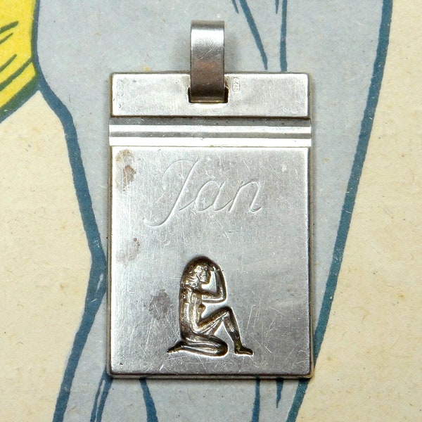 Virgo, Zodiac. Jan. Vintage Silver Pendant.