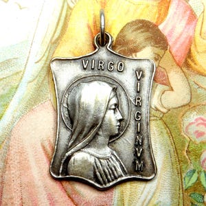 Virgo Virginum, Saint Virgin Mary. Antique Religious Pendant. French Large Medal.