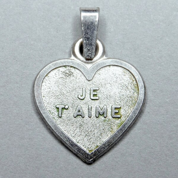 Je t'aime. I love You. Vintage Heart Pendant. Silver Medal.