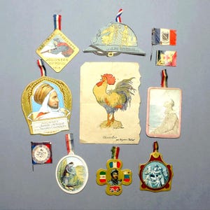 Reliquias de artículos de la Primera Guerra Mundial, 1914-1918. Cartón patriótico. Soldados.