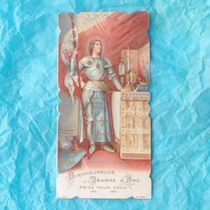 Heilige Jeanne d'Arc, in Rüstung. Antike religiöse Heilige Karte.