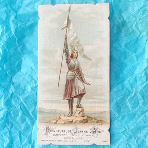 Santa Joana D'Arc, em armadura. Discurso do Papa Pio X para a Beatificação de 1908. Antigo Cartão Sagrado Religioso.