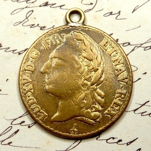 King Louis XV of France. Antique Large Medal. Bronze Pendant.
