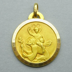 St Christopher. Antique Religious Pendant. Gold plating FIX