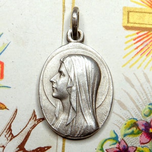 Saint Virgin Mary, Lourdes. Antique Religious Pendant. French Medal.