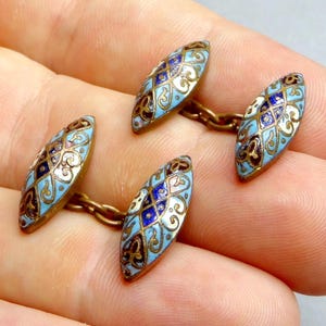 Cloisonné Enamel. French Antique Art Nouveau Cufflinks.