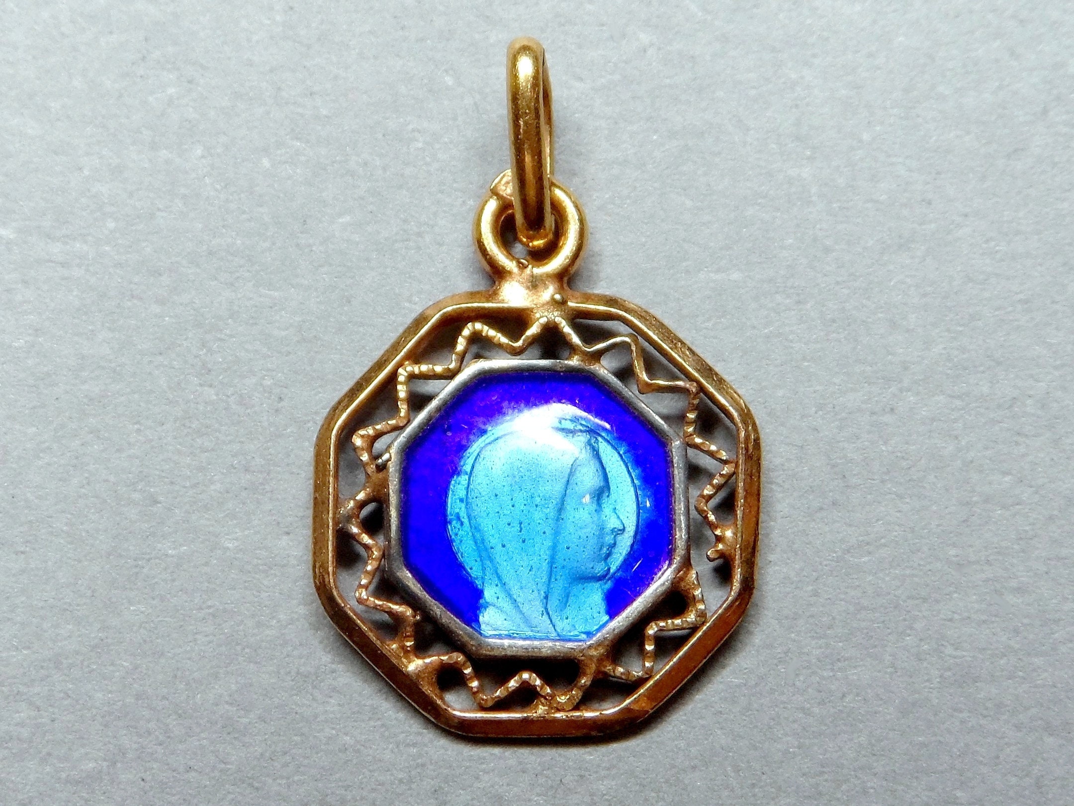 聖母マリア、ルルド。フランスアンティークの宗教的なエナメル