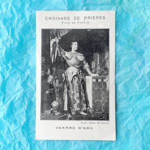 Sint-Jeanne d'Arc, in harnas. Antieke religieuze heilige kaart.