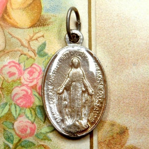 Miraculous Medal. Holy Virgin Mary. Antique Religious Enamel Pendant.
