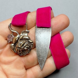 Rose flower and velvet. Antique bookmark.