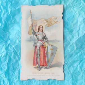Santa Giovanna d'Arco, in armatura. Beatificazione 1909. Santino religioso antico.