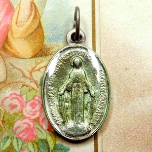 Miraculous Medal. Holy Virgin Mary. Antique Religious Enamel Pendant.