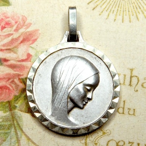 Saint Virgin Mary. Lourdes, Marian Apparition. Antique Religious Large Pendant. French Medal.