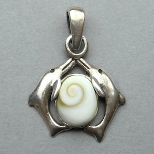 Dolphin. Vintage Silver and Shiva Eye Pendant. Medal.