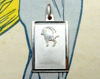 Steinbock, Sternzeichen. Vintage-Anhänger aus Sterlingsilber. Große Medaille.