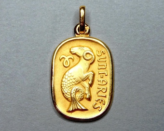 Sunt Aries, Zodiac. Vintage Gold Filled Pendant. French Large Medal.