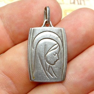 Saint Virgin Mary. Antique Religious Pendant. French Large Medal.