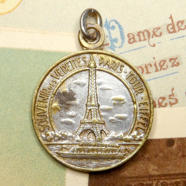 City of Paris. Eiffel Tower. Saint Christopher. Travel Souvenir Medal.
