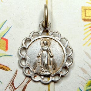 Saint Virgin Mary. French Antique Religious Openwork Pendant. Miraculous Medal.