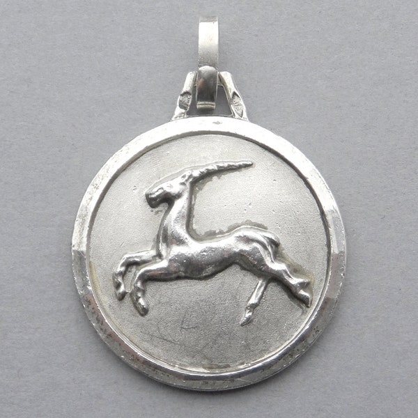 Capricorn. Vintage Silver Pendant.