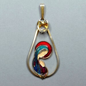 St Mary Praying. Vintage Religious Enamel Pendant. Large Medal.