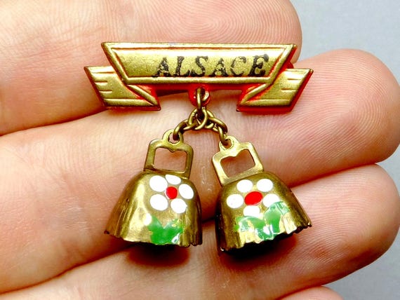 Alsace, Bells, Antique Brooch. Travel Souvenir.