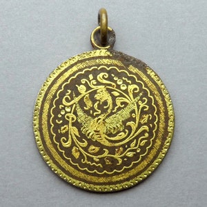Dragon, Bird, Vintage Damascening Large Pendant.