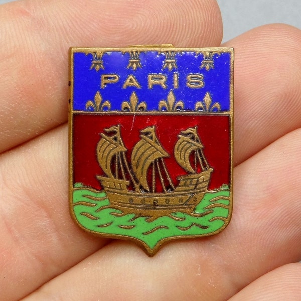 City of Paris, Coat of arms. Antique Enamel Large Brooch.