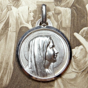 Saint Virgin Mary, Antique Religious Pendant. French Medal.