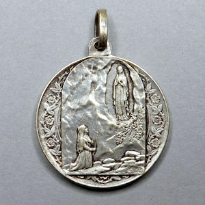 St Mary, Lourdes. Antique Religious Pendant. French Medal.