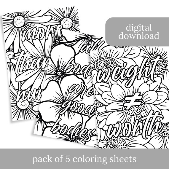 Set of 5 Body Positive Coloring Pages - Instant Digital Download - Empowering and Fun