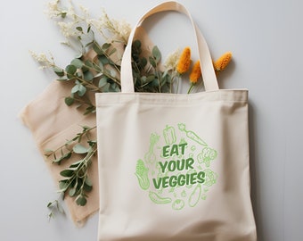 Eat Your Veggies Tote Bag | Vegetable Canvas Bag Perfect for Farmer's Market