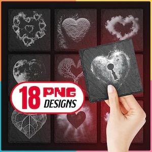 Heart Laser Files PNG Bundle for Engraving Digital Download for Glowforge Laser Burn and create Valentine Slate Coaster, Commercial Use