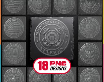 American Military Logos Laser Engraving PNG Bundle Digital Download for Patriotic Slate Coaster, Glowforge, LightBurn, XTool, Commercial