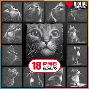 Katze Laser Datei Png Bundle für die Gravur Digitaler Download für Glowforge, Lightburn, Xtool für Katzenliebhaber Schieferachterbahn, kommerzielle Nutzung