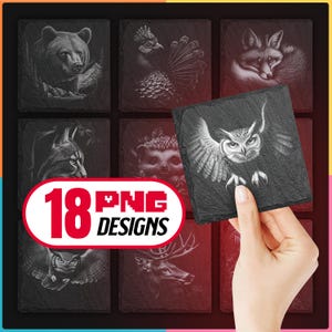 Forest Animals Laser Engraving Png Bundle for Digital Download for Glowforge, LightBurn, XTool for Slate Coaster, Commercial Use Too