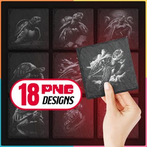Slate Coaster Engrave Files Png Bundle with Sea Turtle Digital Download for Animal Lovers, Glowforge, LightBurn, XTool, Commercial Use Too