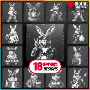 Coniglietto pasquale che soffia bolle di sapone File laser PNG Bundle per incisione Download digitale per Glowforge Laser Burn per sottobicchieri in ardesia, uso commerciale