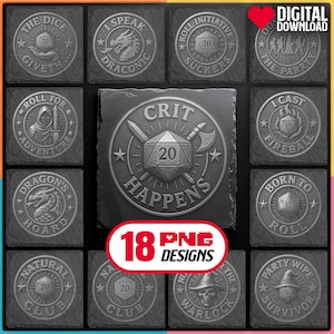 DnD-laserbestanden voor gravure Png-bundel, digitale download voor Dangeon Master Slate Coasters, Glowforge, LightBurn, XTool, commercieel