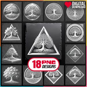 Baum des Lebens Laser Png Datei Bundle zum Gravieren Digitaler Download zum erstellen von Slate Coaster, Glowforge, LightBurn, XTool auch für kommerzielle Nutzung