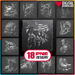 American Military Laser Files PNG Bundle for Engraving Digital Download for Patriotic Slate Coaster, Glowforge, LightBurn, XTool, Commercial