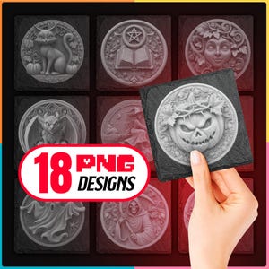 Halloween 3D Illusion Slate Coaster PNG Bundle - Laser Files for Engraving Digital Download | Glowforge, LightBurn | Commercial Use Too