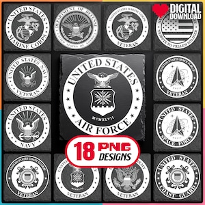American Military Logos Laser Engraving PNG Bundle Digital Download for Patriotic Slate Coaster, Glowforge, LightBurn, XTool, Commercial