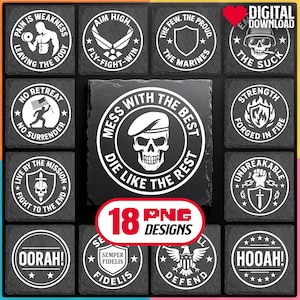 Pacchetto PNG di file laser militari americani per incisione, download digitale per sottobicchieri in ardesia patriottici, Glowforge, LightBurn, XTool, commerciale