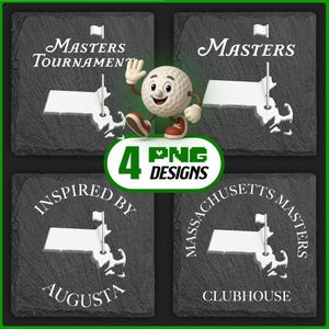 Masters Golf Massachusetts Laser Dateien PNG Bundle Digitaler Download für die Gravur von Schieferachterbahn, inspiriert Augusta National, Glowforge, XTool