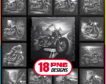 Motorrad Lasergravur Dateien Bundle - American Biker Schiefer Untersetzer PNG Designs zum digitalen Download | Kommerzielle Nutzung Auch